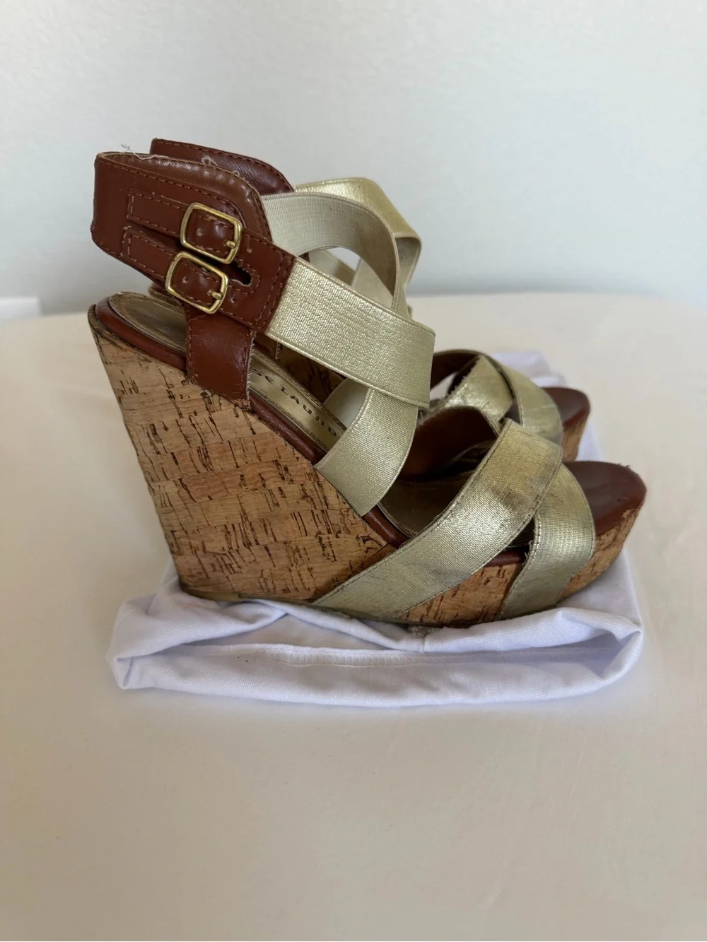 Chinese Laundry Metallic Gold Cork Platform Wedge Sandals